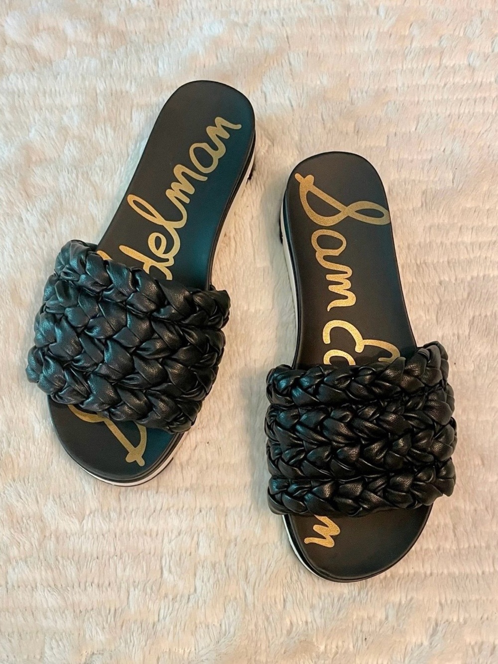 Sam Edelman Ainslie Black Braided Slide platform sandals size 7.5